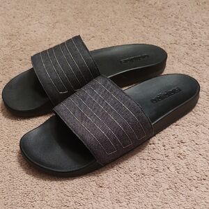 Adidas Denim Slide Sandals with Striped Design